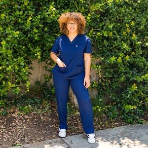 Care + Wear Women's 3-Pocket V-Neck Scrub Top Core Colorways - Navy Blue